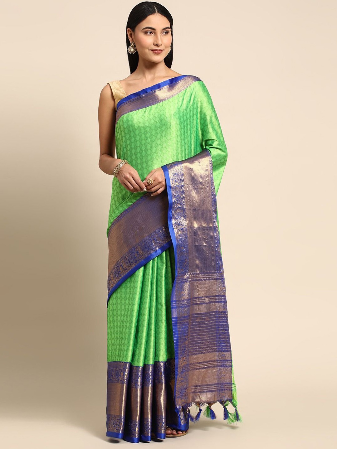 

DIVASTRI Women Woven Design Zari Banarasi Saree, Green