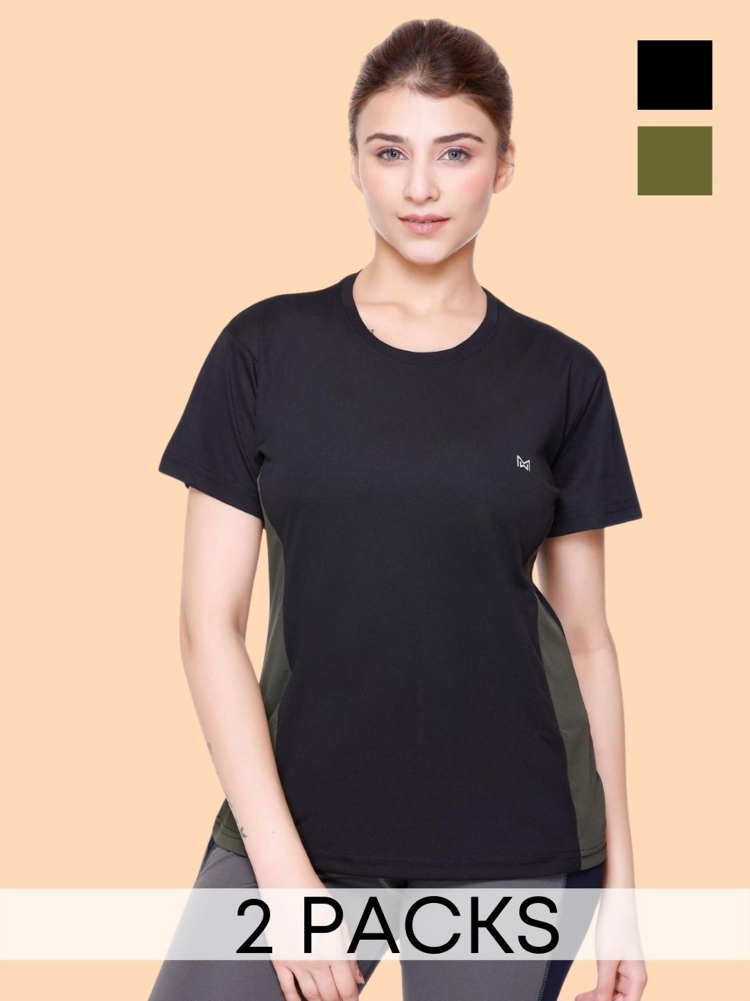 

White Moon Women Drop-Shoulder Sleeves Pockets T-shirt, Black