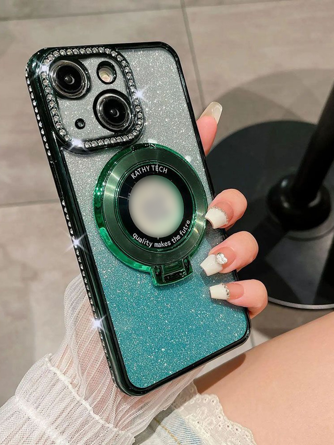 

Luxury Kase LK111 Solid iPhone 14 Diamond Bracket Magnetic Back Case, Green