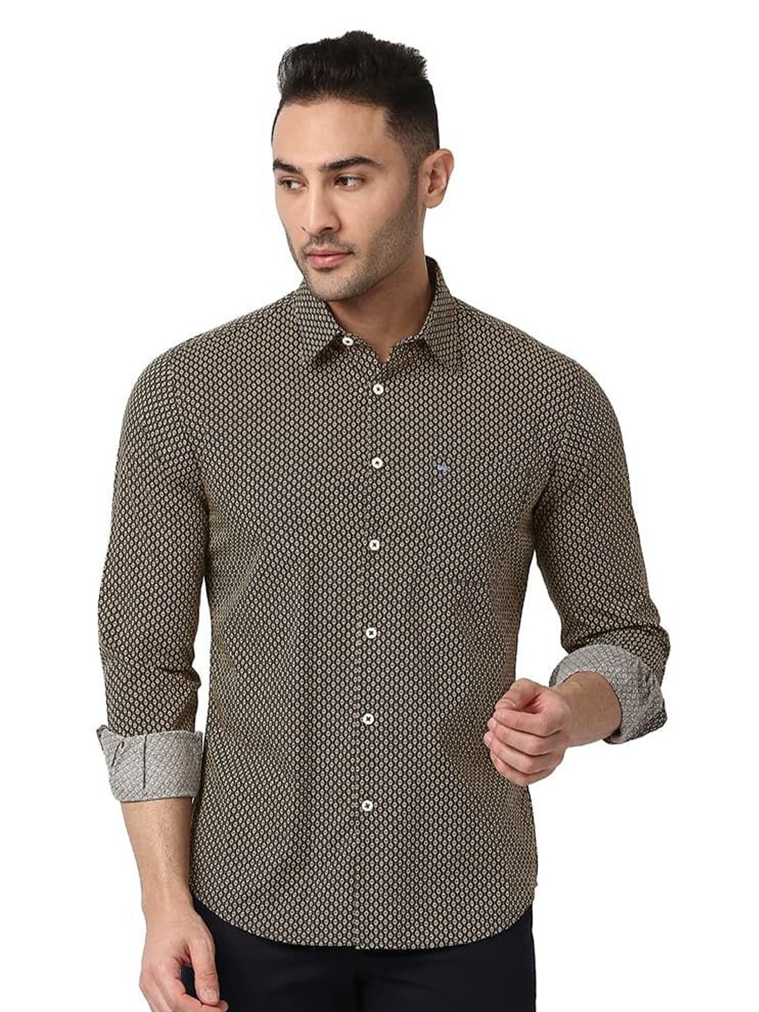 

Basics Men Relaxed Polka Dot Opaque Printed Casual Shirt, Khaki