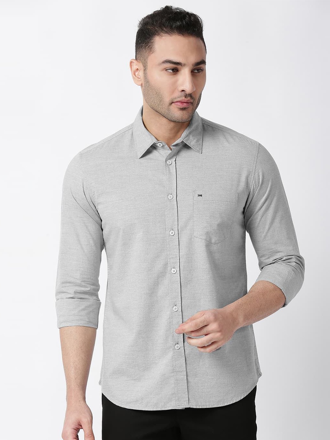 

Basics Men Relaxed Fit Spread Collar Solid Cotton Casual Shirt, Grey