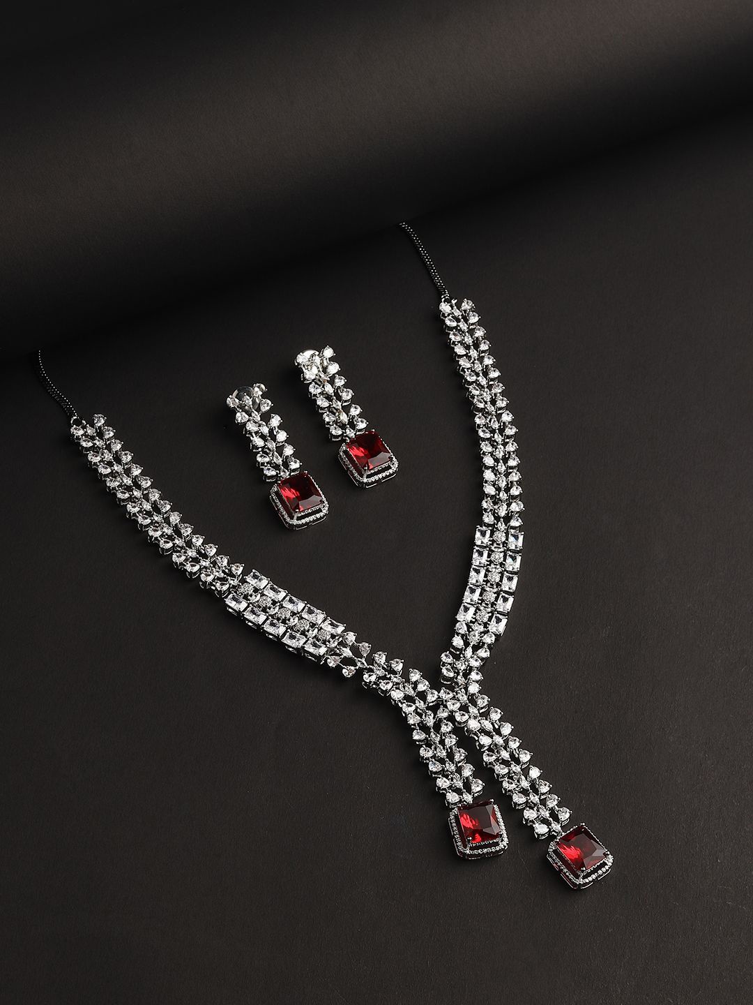 

RHOSYN Rhodium Plated Cubic Zirconia Studded Jewellery Set, Silver