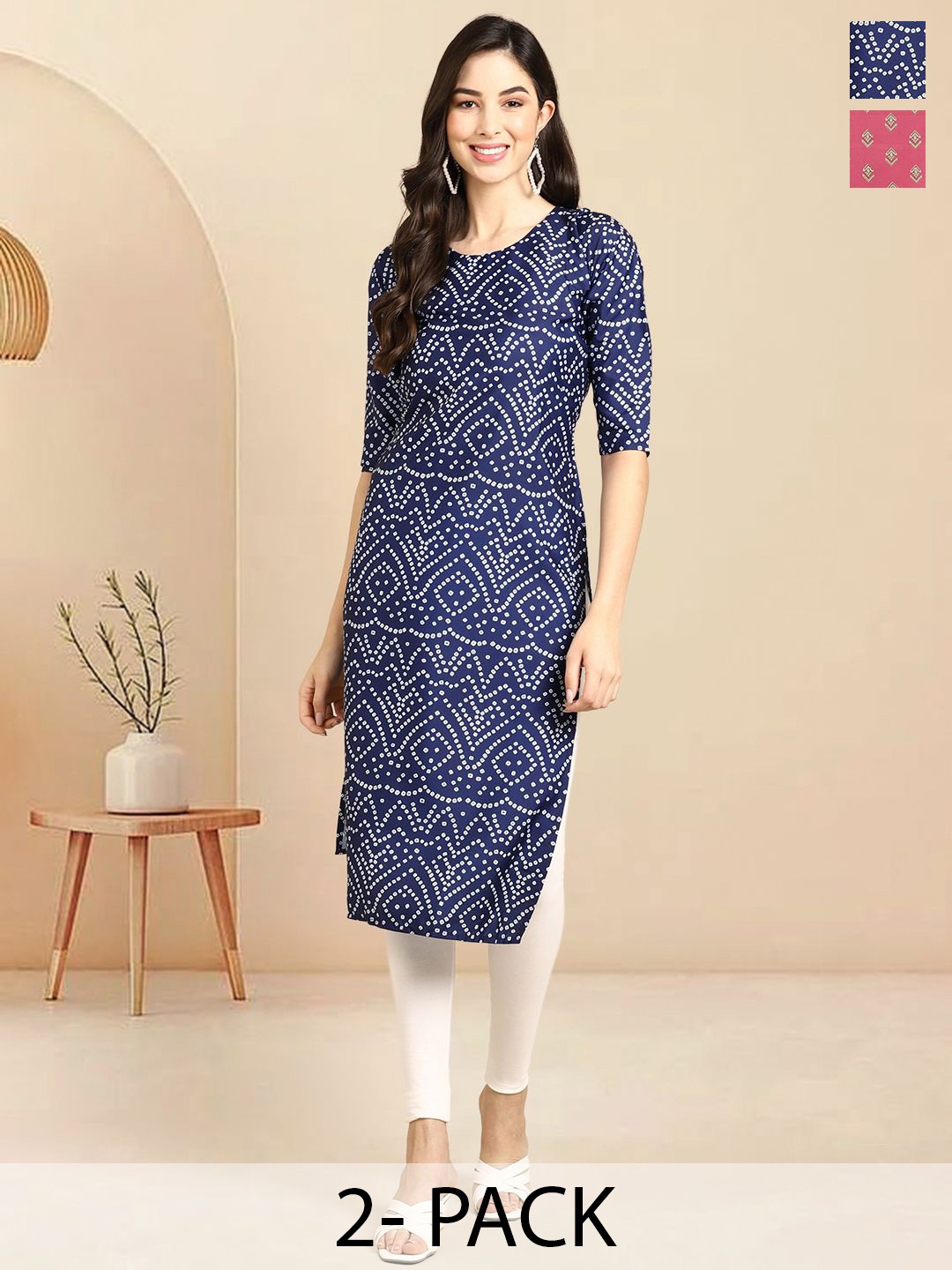 

Moda Rapido Set of 2 Printed Round Neck Straight Kurtas, Blue