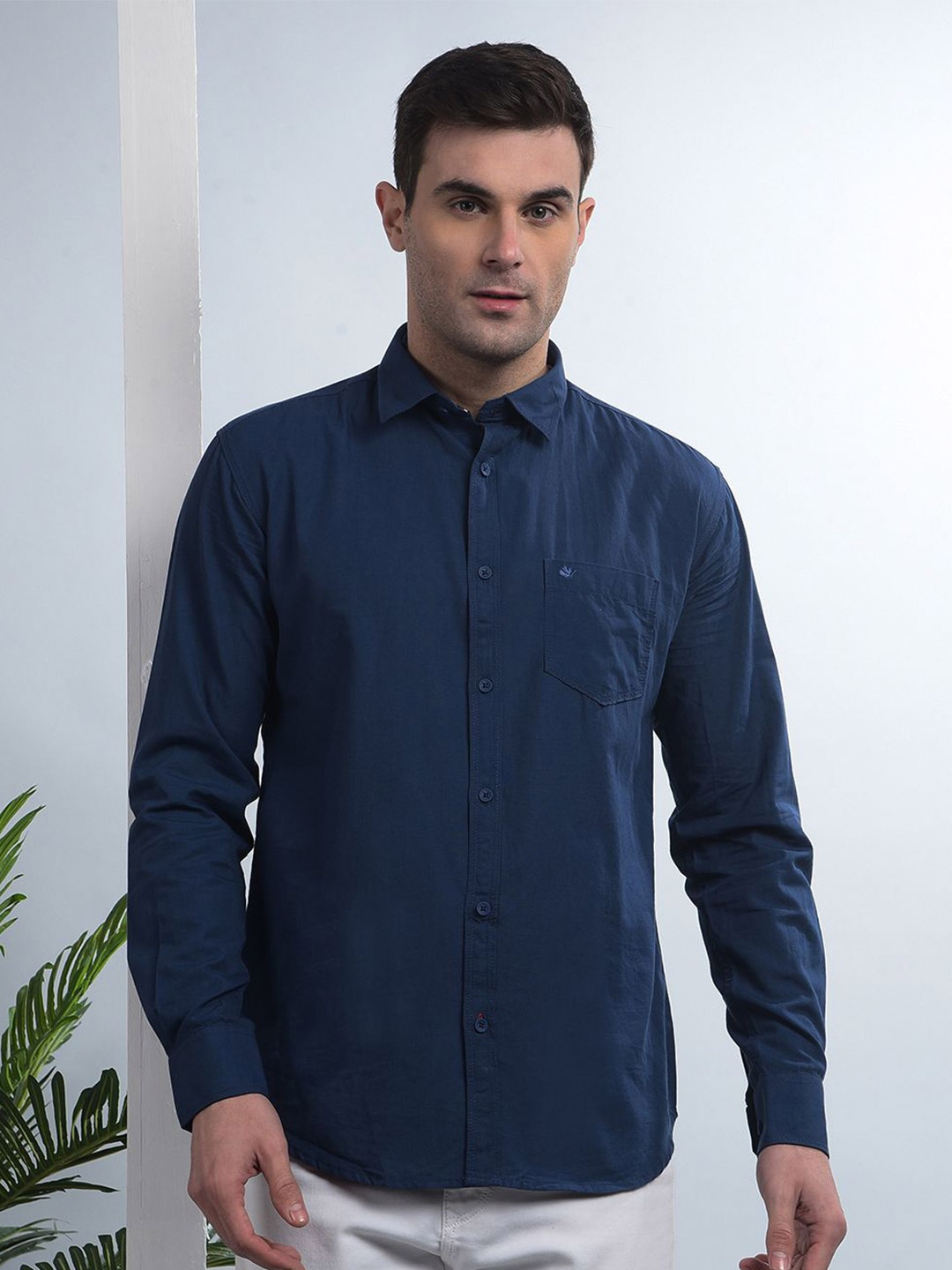 

COBB Men Spread Collar Solid Cotton Casual Shirt, Navy blue