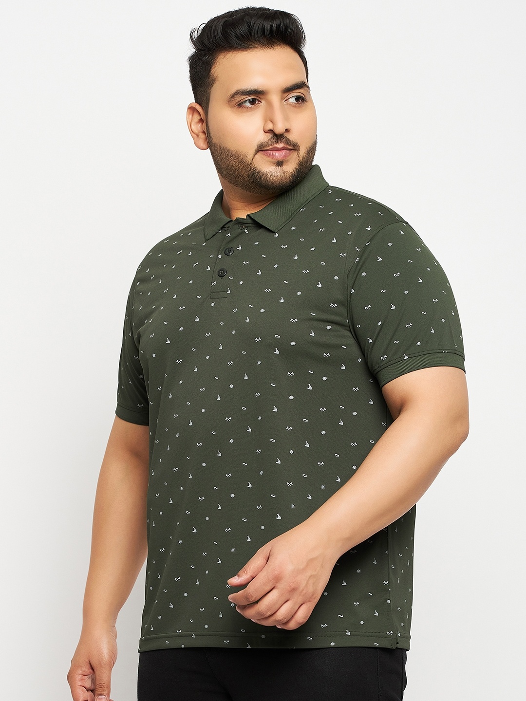 

AUXAMIS Men Plus Size Conversational Printed Polo Collar Cotton T-shirt, Olive