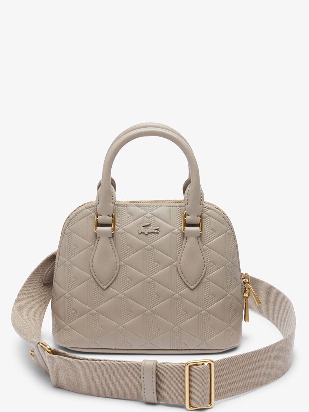 

Lacoste Textured Structured Leather Handheld Bag, Beige