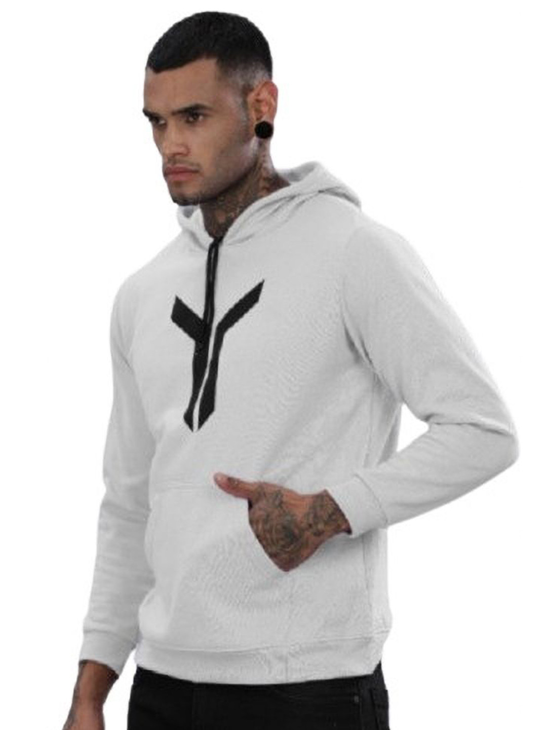 

FABRIPPLE Men Printed Hooded Pullover Sweatshirt, White