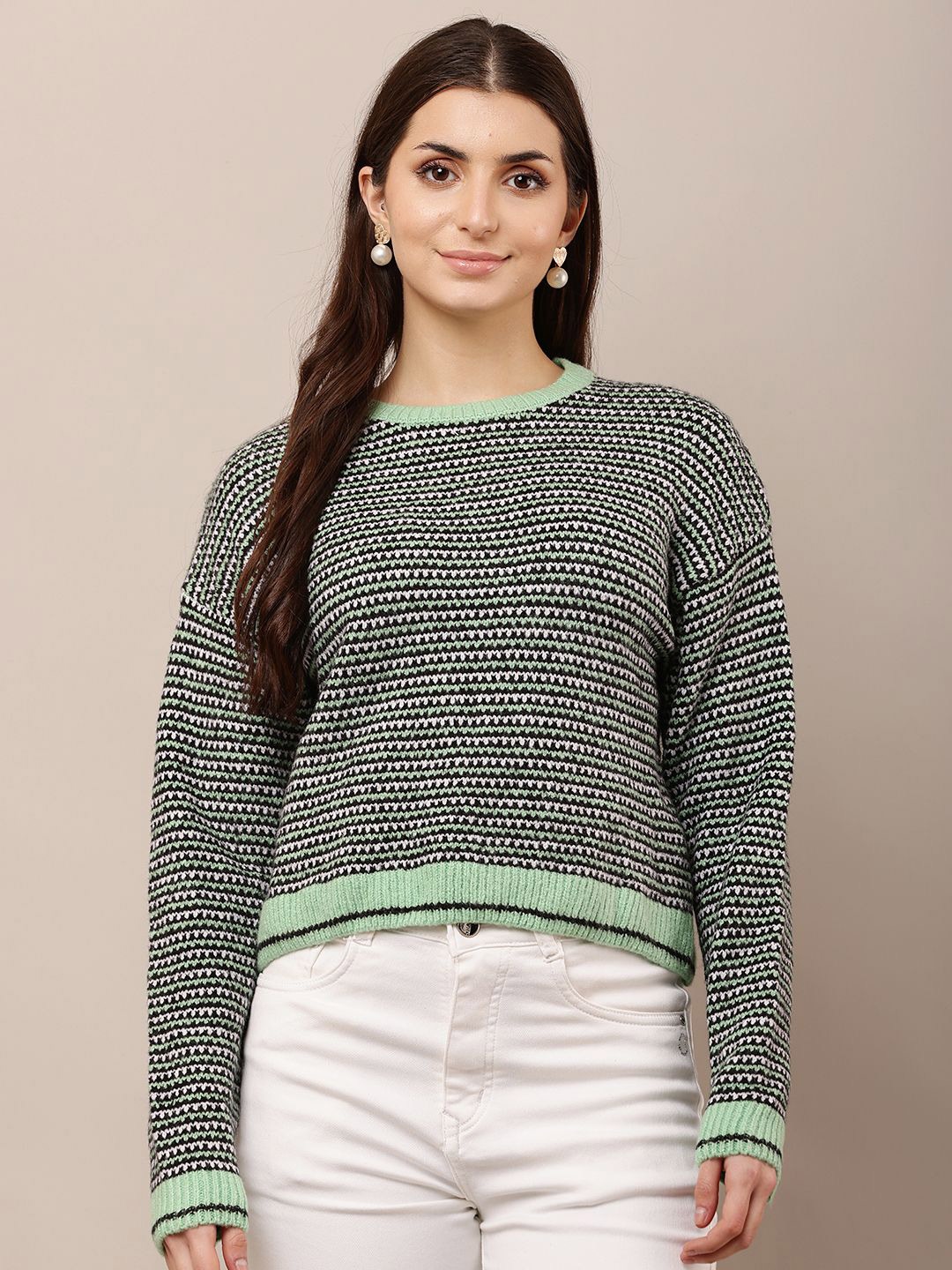 

NoBarr Women Self Design Pullover, Green