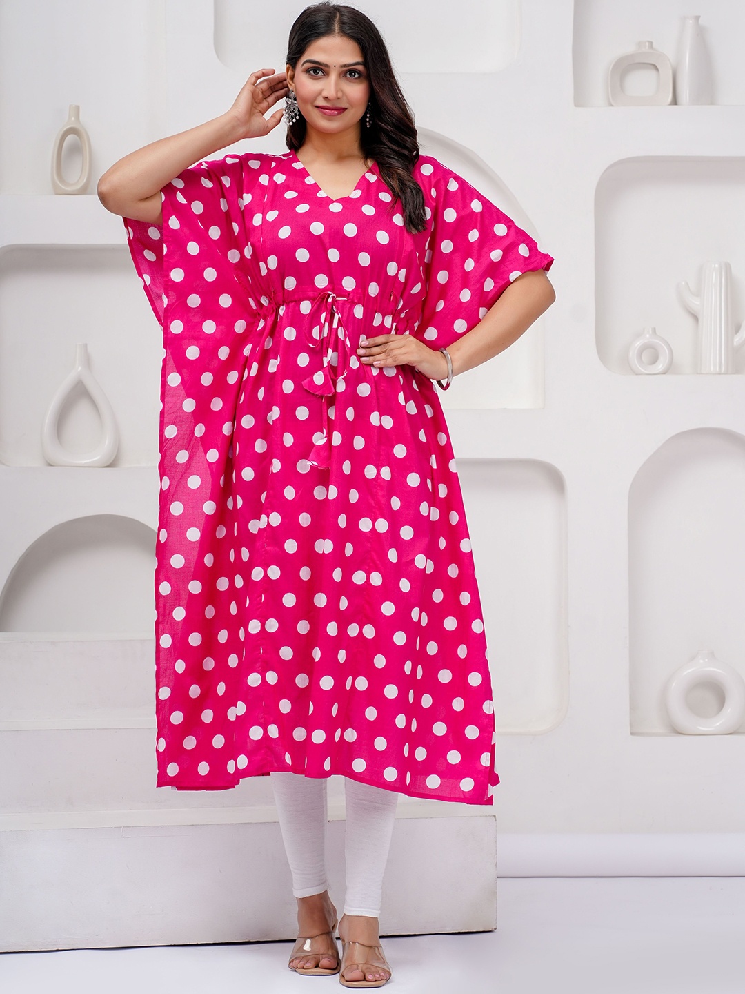 

CELEBRAVO Women Polka Dot Printed Pure Cotton Maternity Kaftan Kurta, Pink