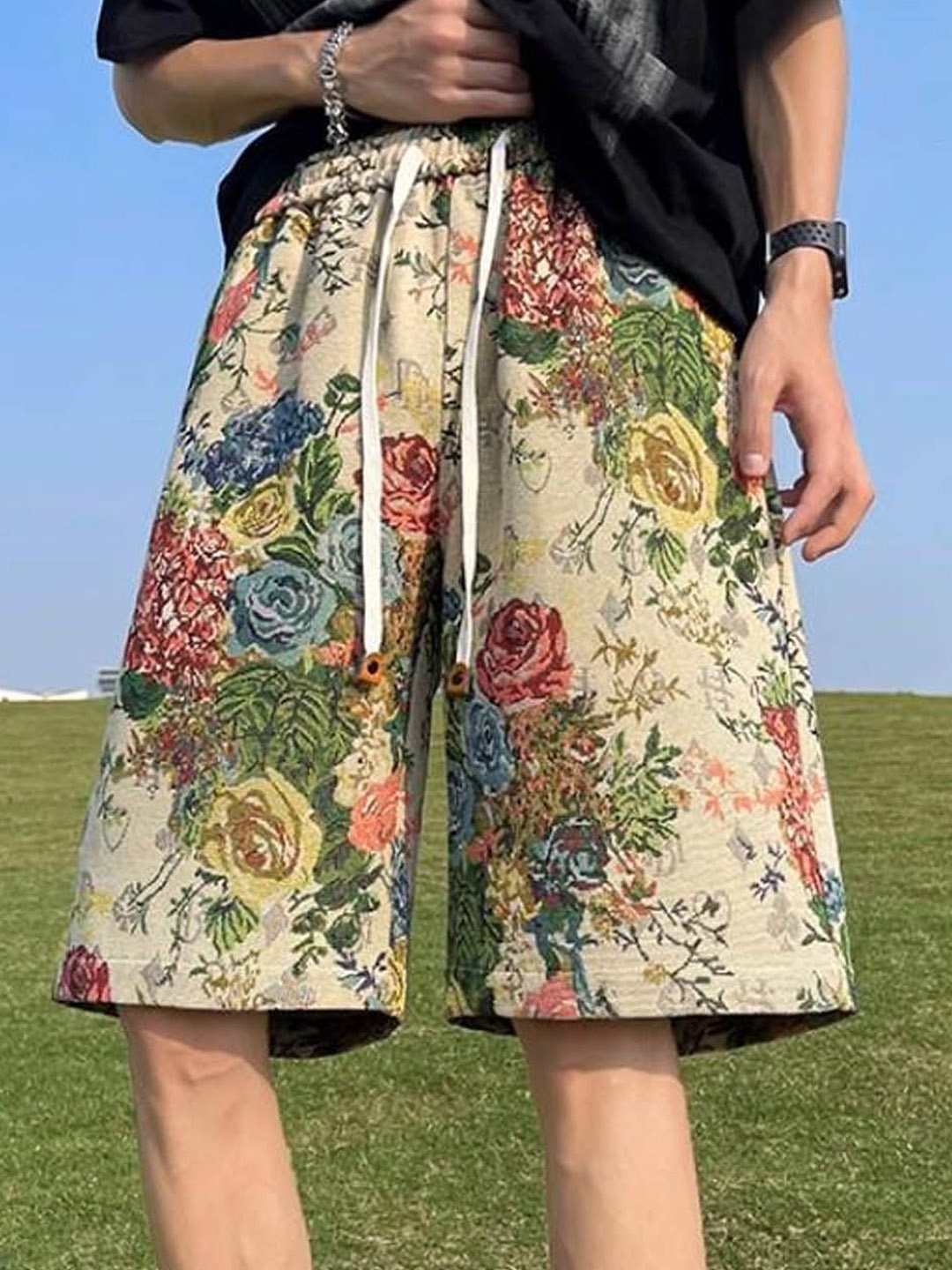 

StyleCast Men Floral Printed Culottes Trousers, Beige