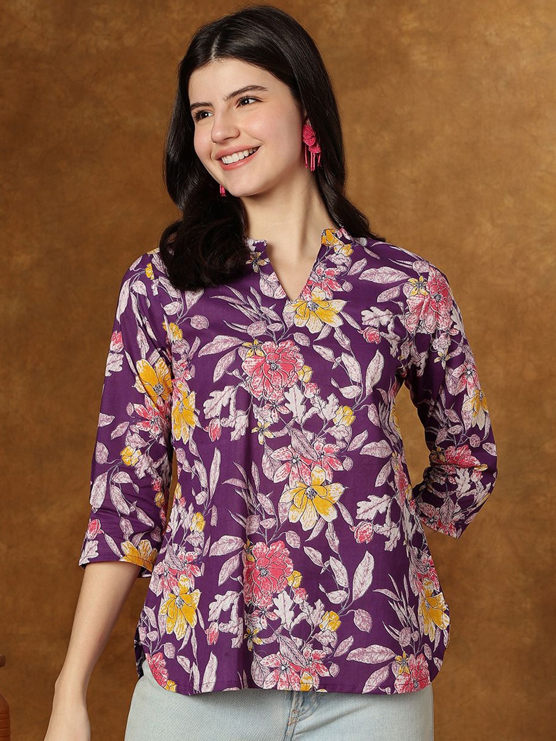 

JANAKDULARI CREATION Floral Print Cotton Top, Purple