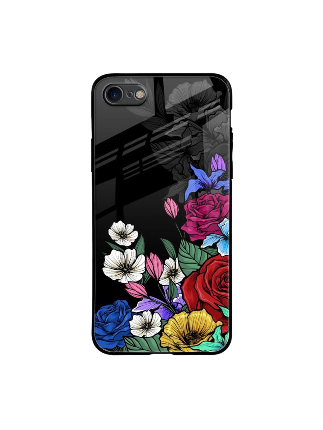 

QRIOH Rose Flower Bunch Art Real Printed iPhone 7 Back Case, Black