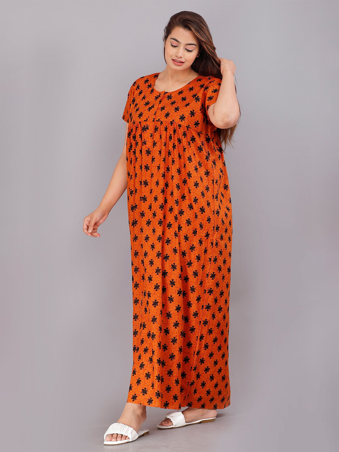 

PR PINK ROYAL Printed Maxi Nightdress, Orange