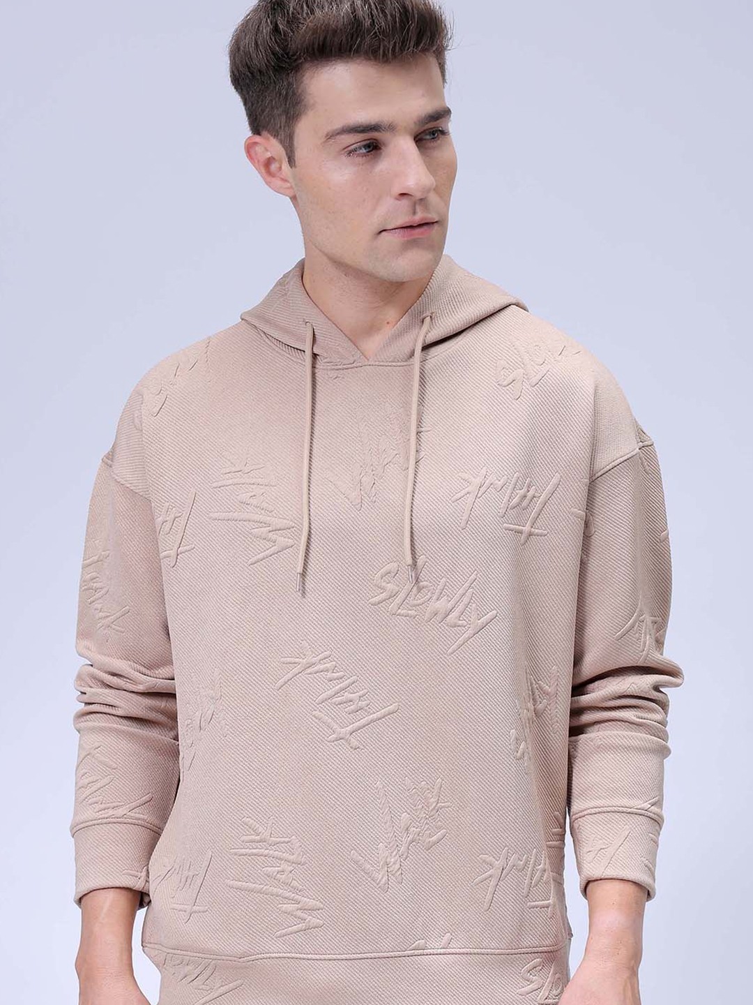 

The Indian Garage Co Oversized Self Design Hooded Neck Sweatshirt, Grey