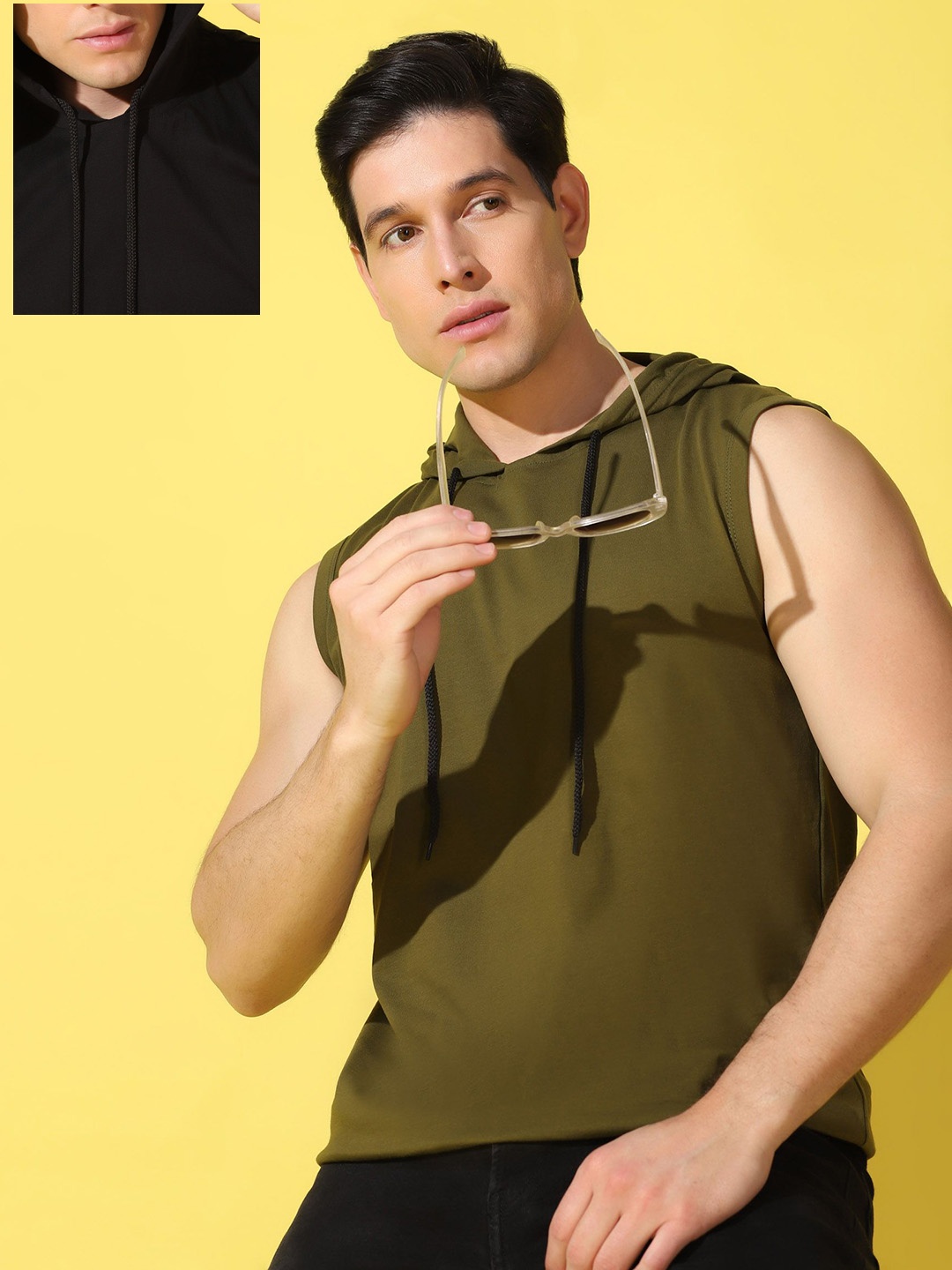 

WOOSTRO Men Pack Of 2 Hooded Gym Vest, Black