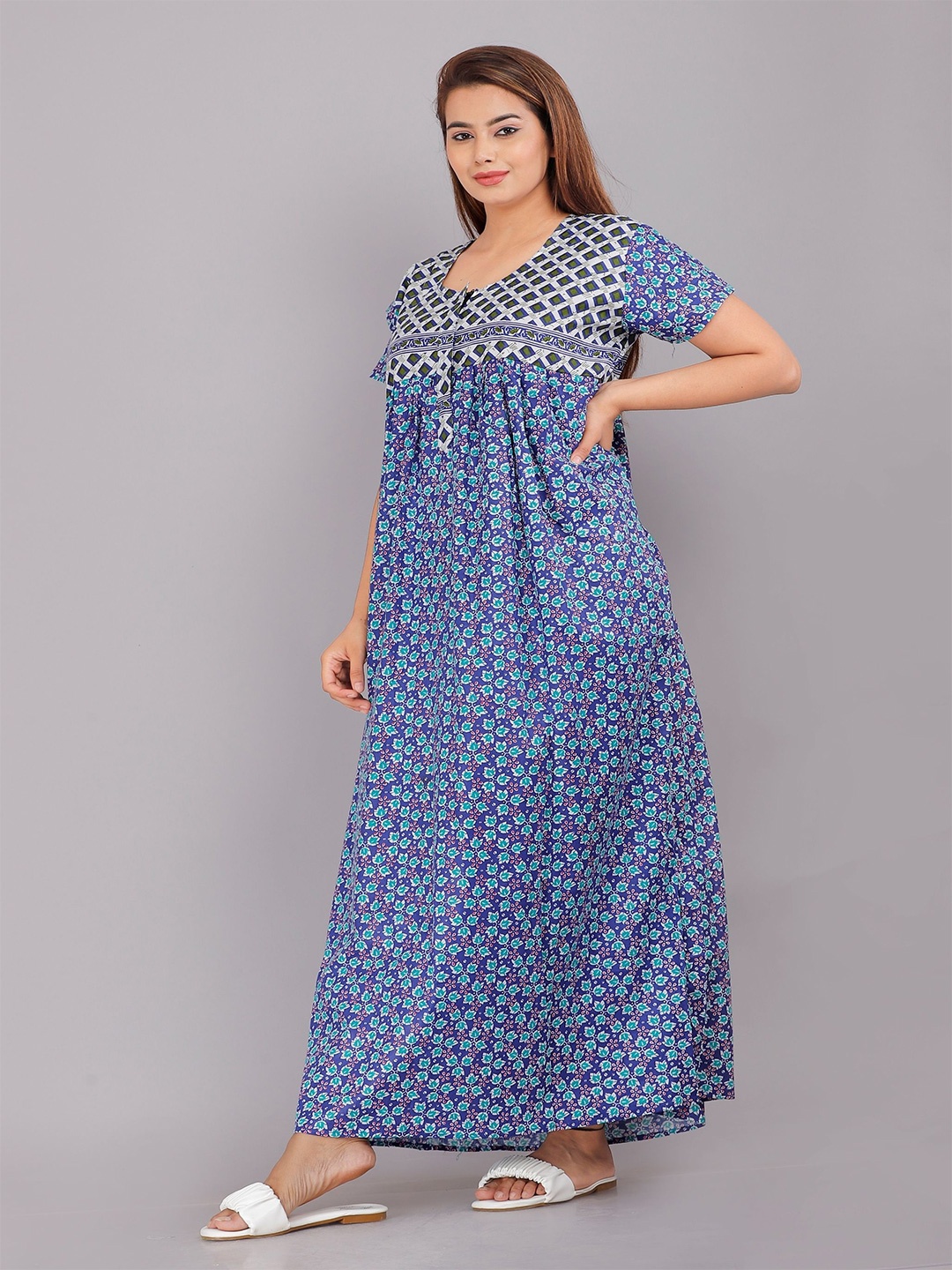 

PR PINK ROYAL Printed Maxi Nightdress, Blue