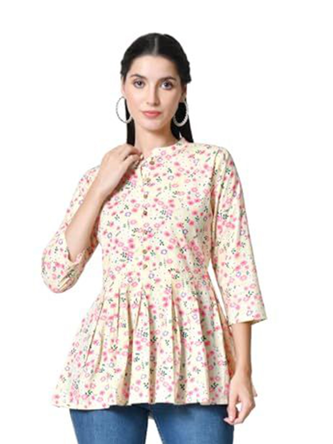 

LIBOZA Women Floral Printed Pure Cotton Kurti, Pink
