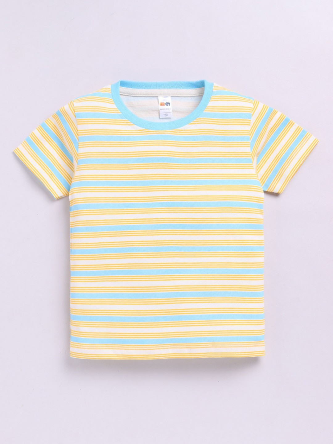 

LITTLE NINJA Boys Striped Round Neck Cotton T-shirt, Yellow