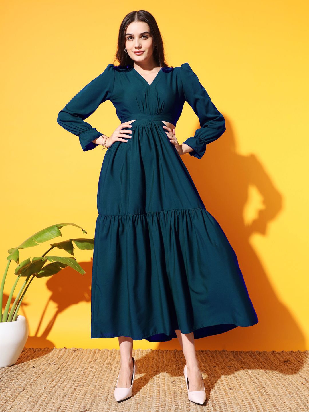 

ZWERLON Women V-Neck Fit and Flare Midi Dress, Green