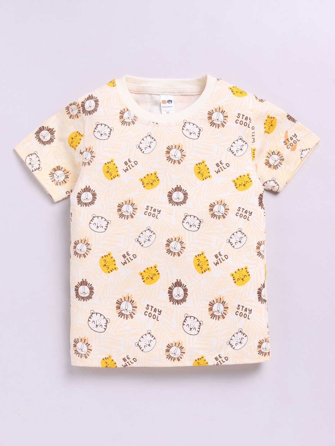 

LITTLE NINJA Boys Conversational Printed Round Neck Cotton T-shirt, Cream