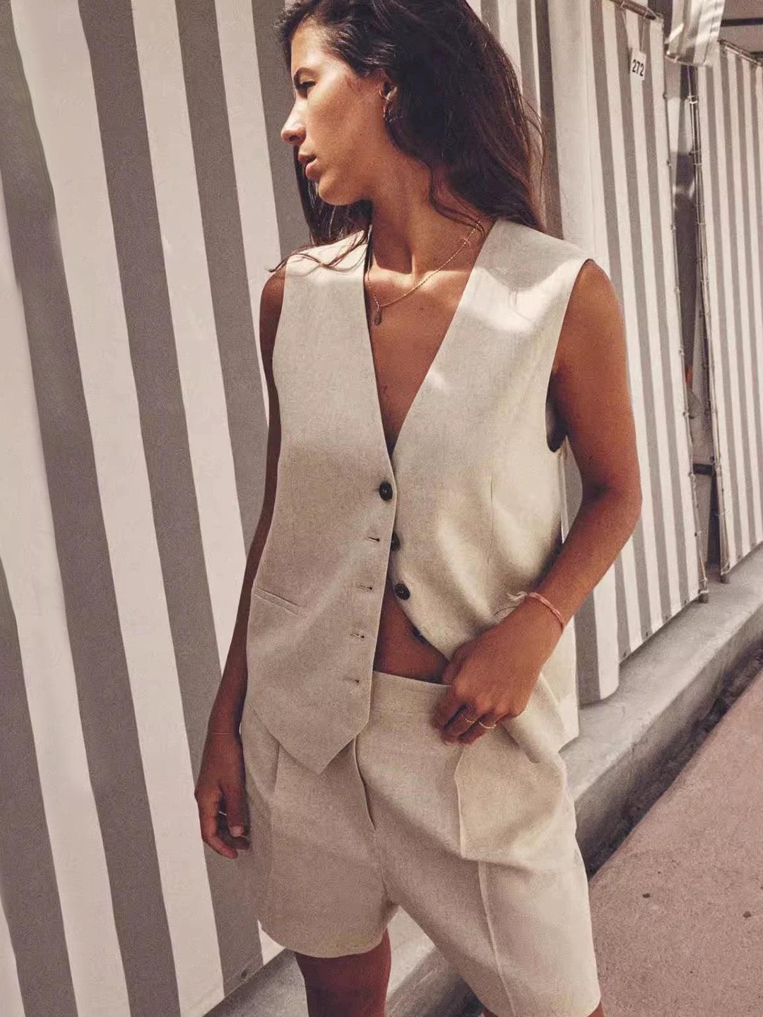 

Alamode By Akanksha Beige Bodrum Linen Co-Ord Set