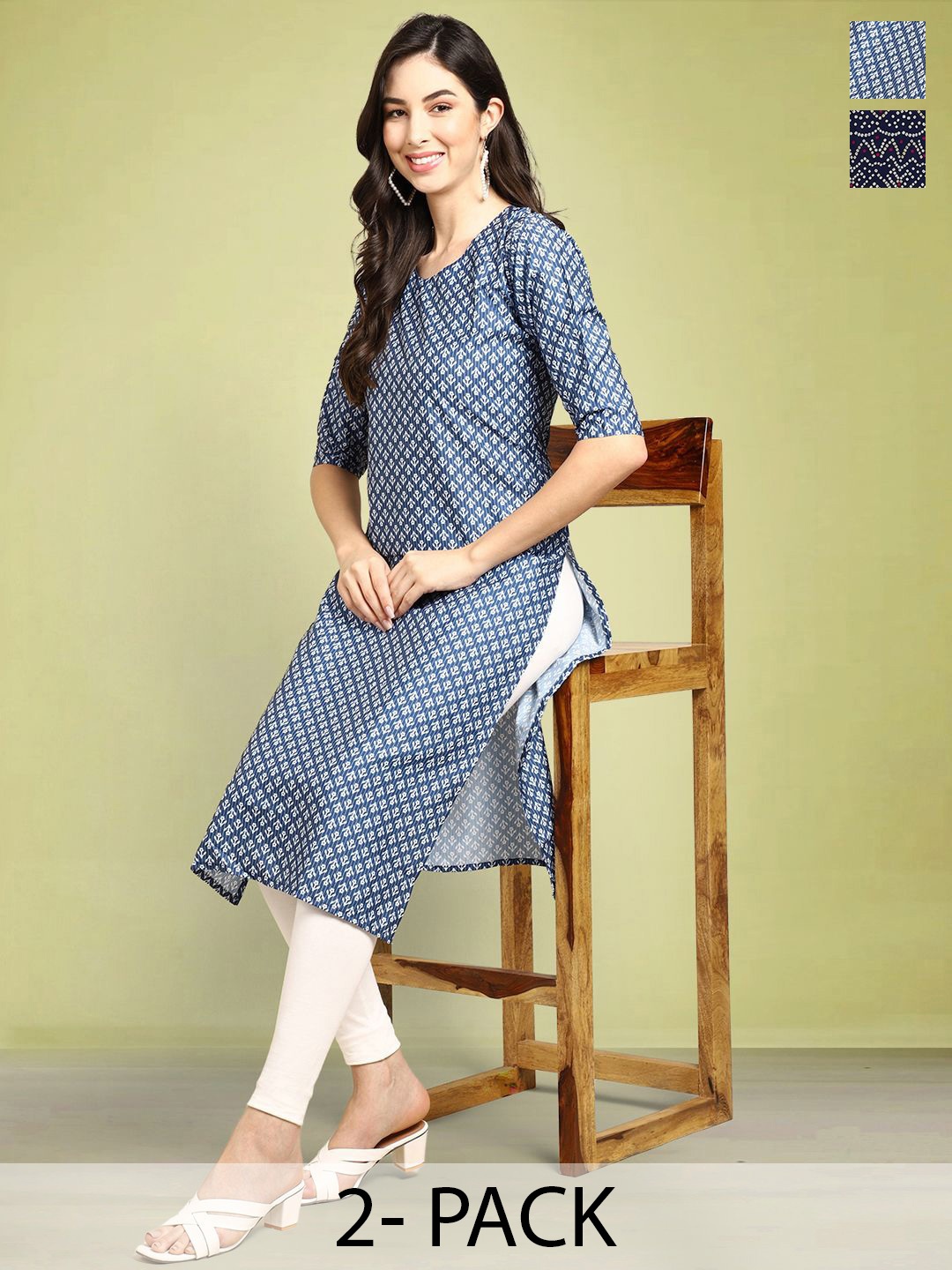 

Moda Rapido Set of 2 Printed Straight Kurtas, Blue