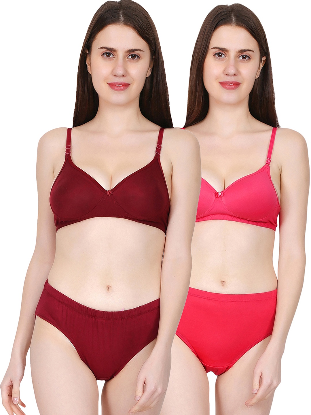 

chia fashions Women Pack Of 2 Full Coverage Padded Cups Lingerie Set, Maroon