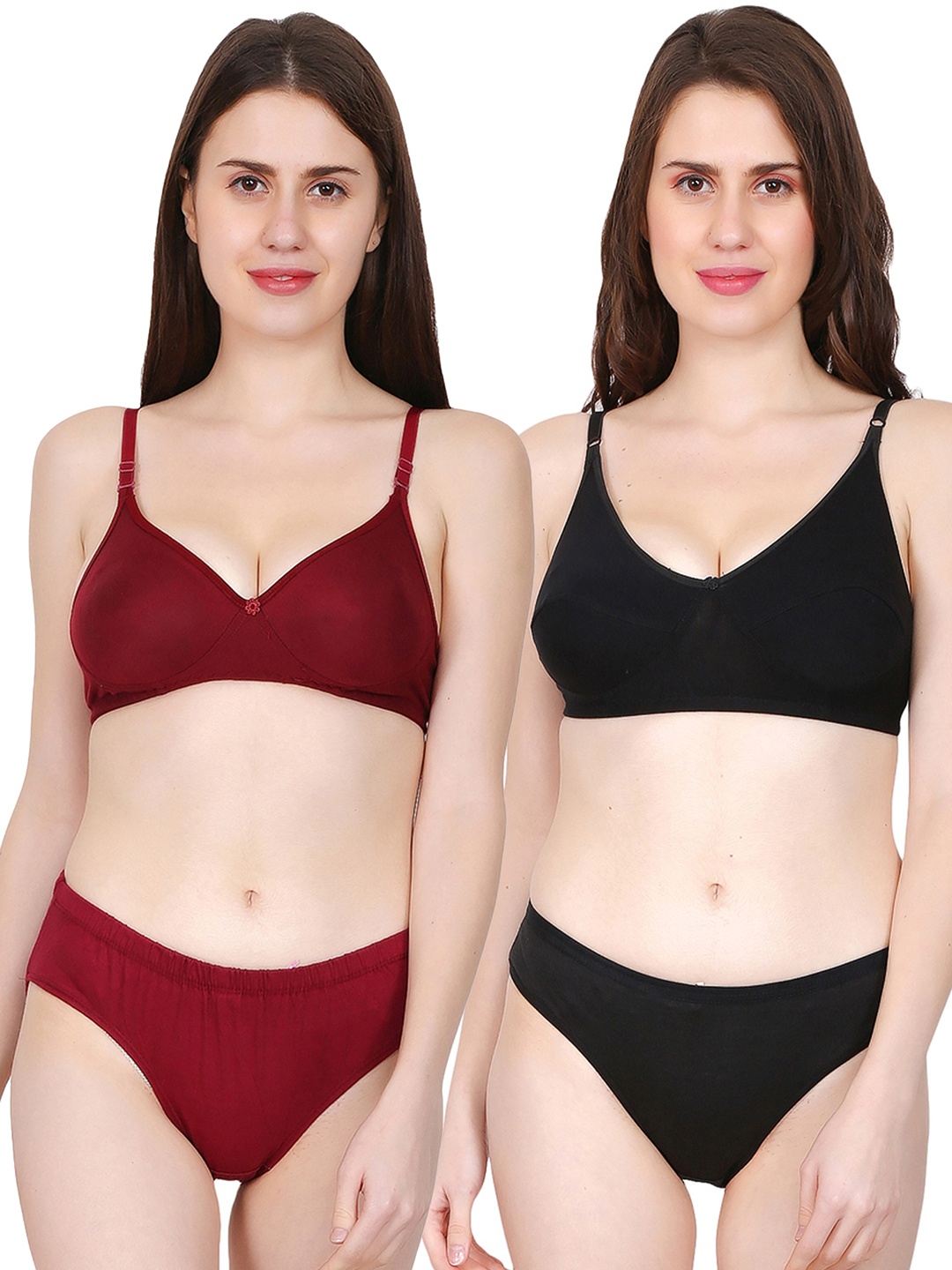 

chia fashions Women Pack Of 2 Full Coverage Padded Cups Lingerie Set, Maroon