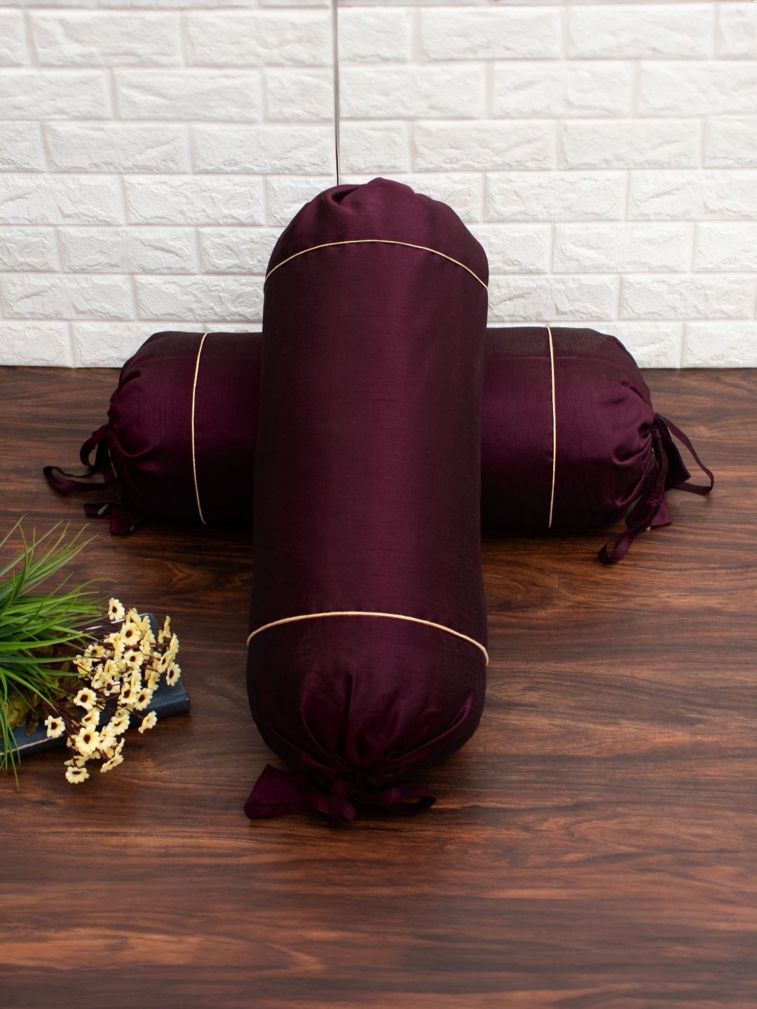 

RoyalDeco 2-Pcs Burgundy BolsterCovers