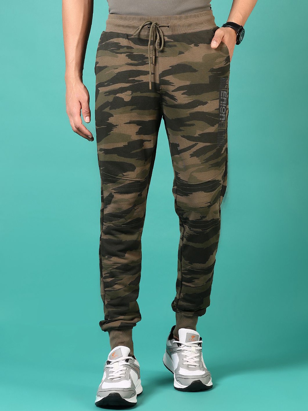 

V-Mart Men Printed Cotton Mid-Rise Joggers, Olive