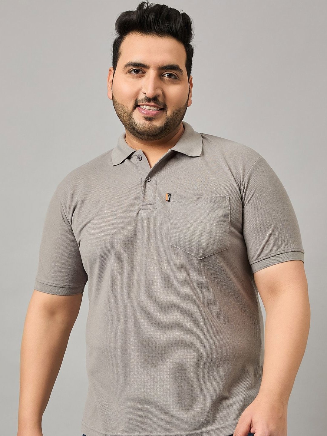 

NYKER Men Plus Size Solid Polo Collar Cotton T-shirt, Grey