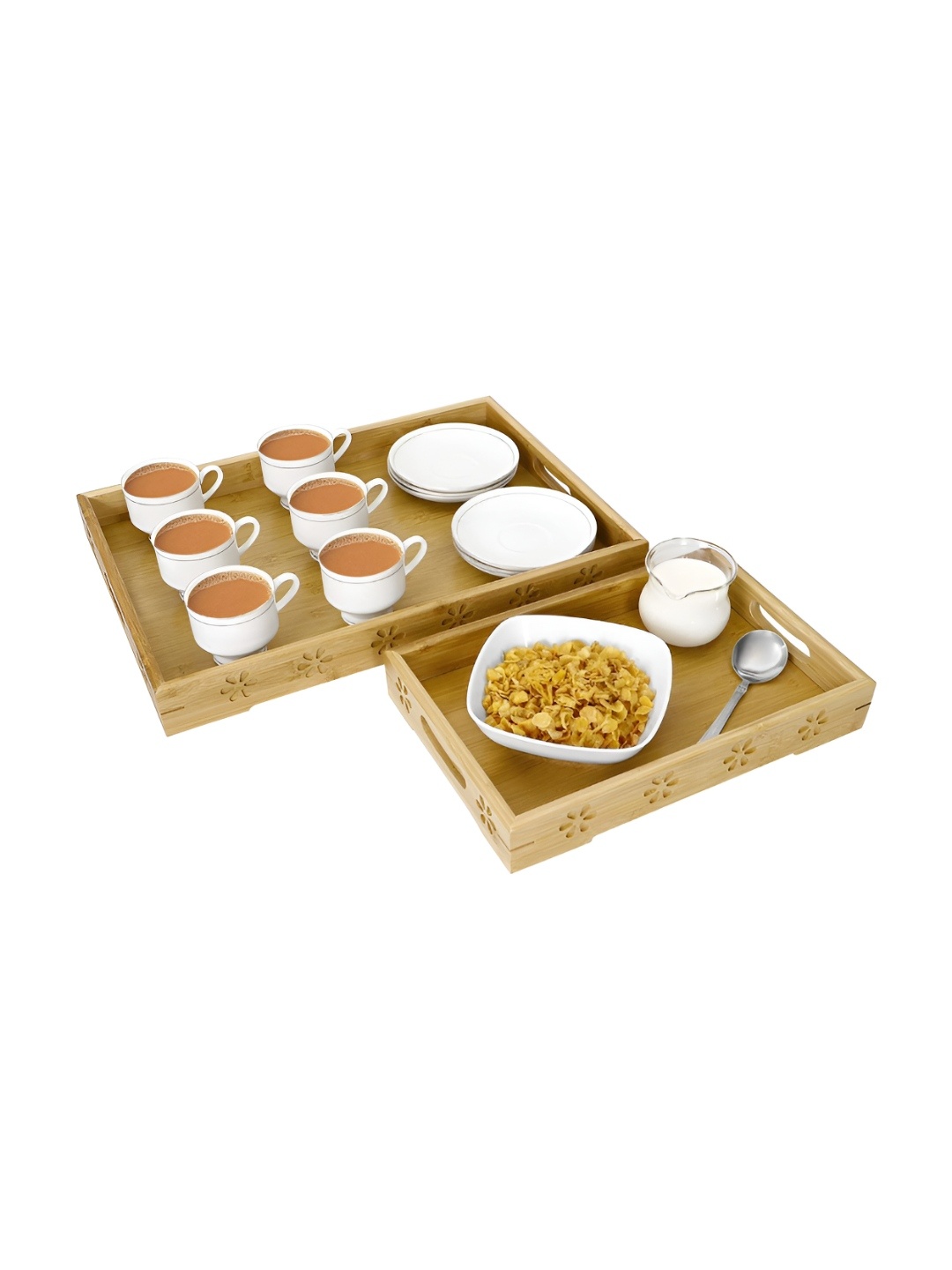

HOKIPO Brown 2 Pieces Bamboo Serving Trays With Handles