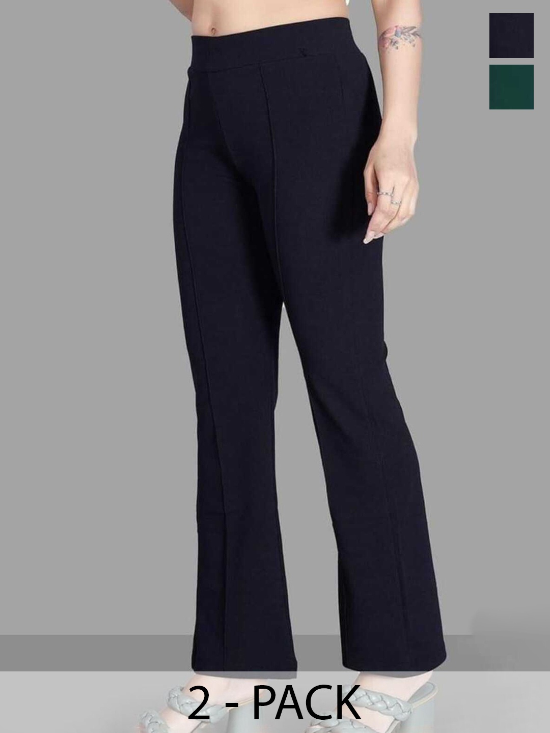 

Purser Women Pack Of 2 Original Mid-Rise Regular Fit Parallel Trousers, Blue
