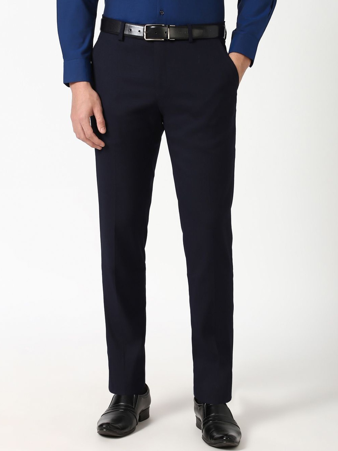 

Peter England Elite Men Slim Fit Formal Trousers, Navy blue