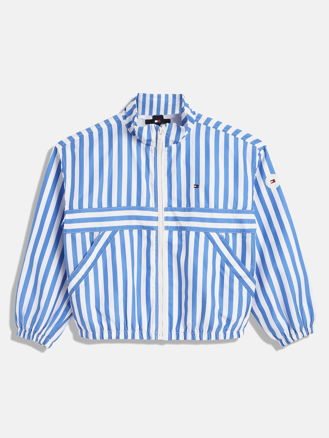 

Tommy Hilfiger Girls Mock Collar Striped Casual Bomber Jacket, Blue