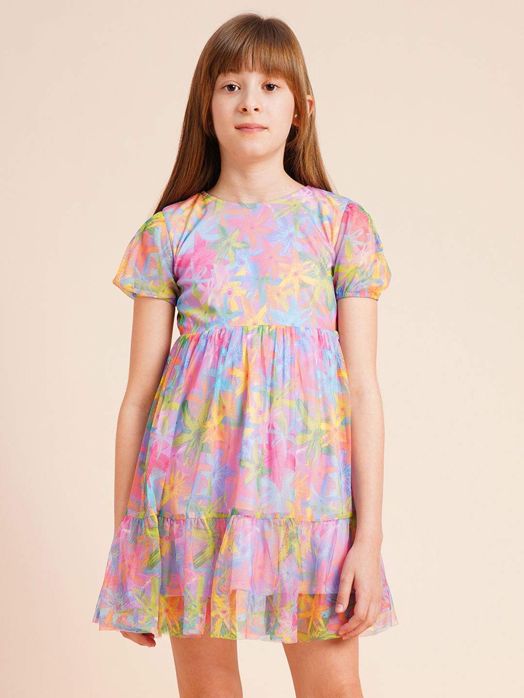 

Vero Moda Girls Printed Fit & Flare Mini Dress, Pink