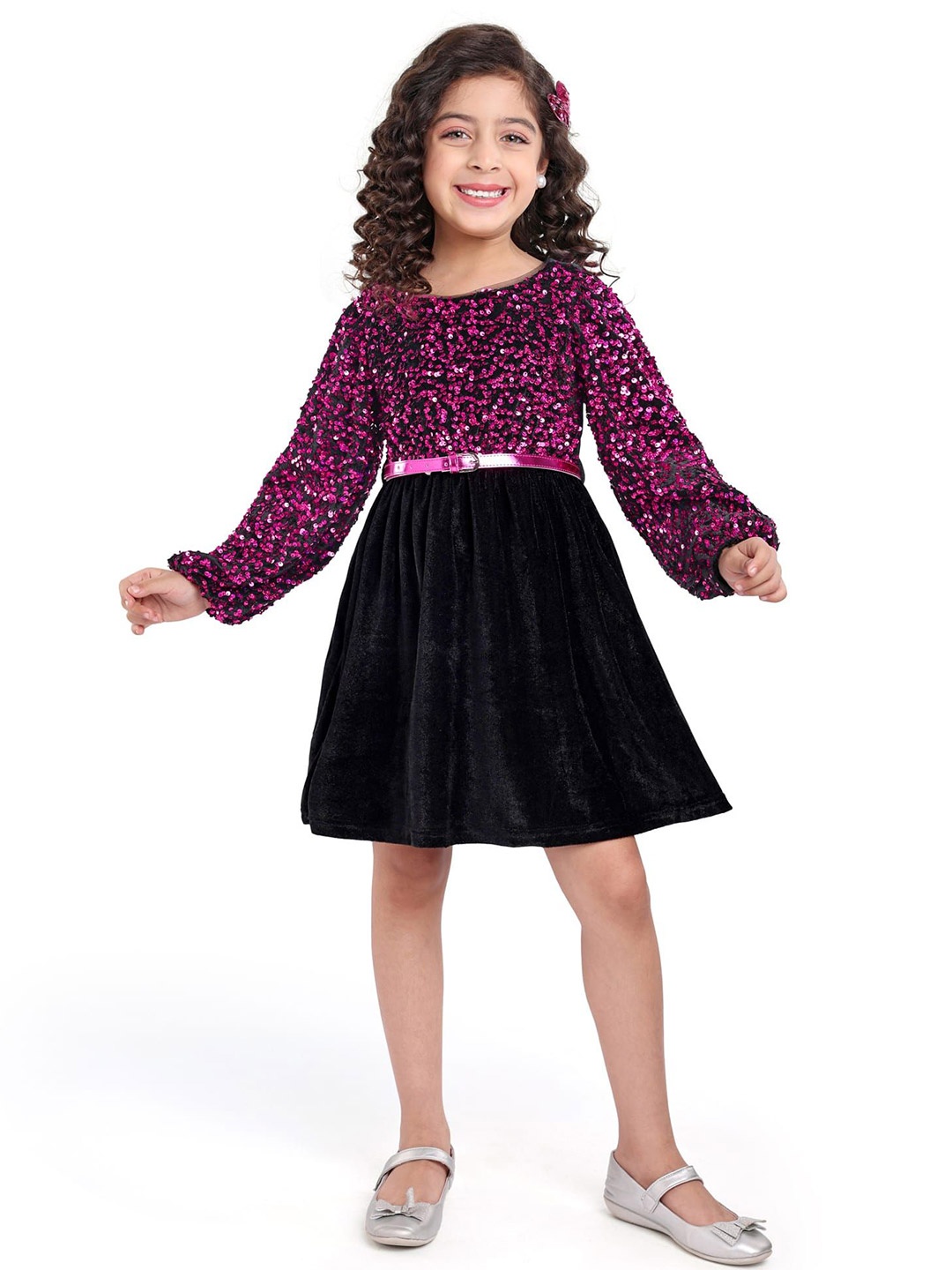 

Hola Bonita Girls Fit and Flare Embelished Dress, Pink