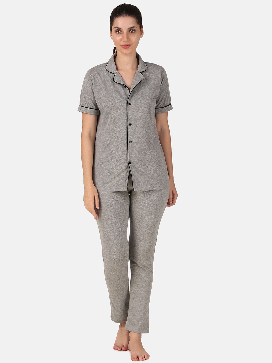 

BENZOS Lapel Collar Night Suits, Grey