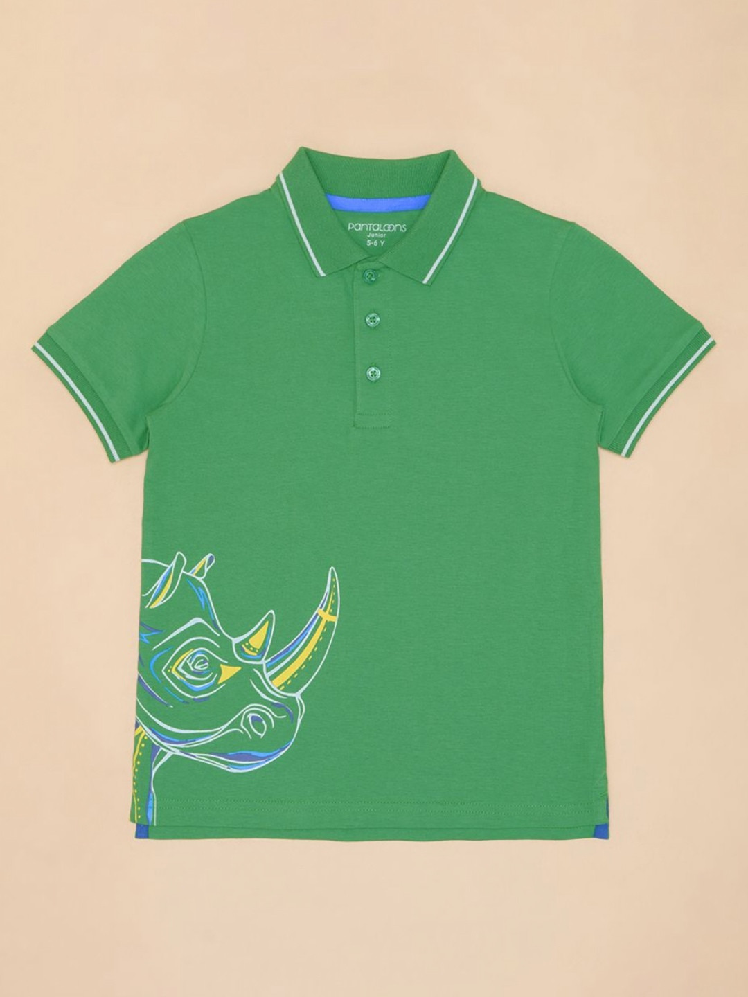 

Pantaloons Junior Boys Graphic Printed Polo Collar Cotton T-shirt, Olive