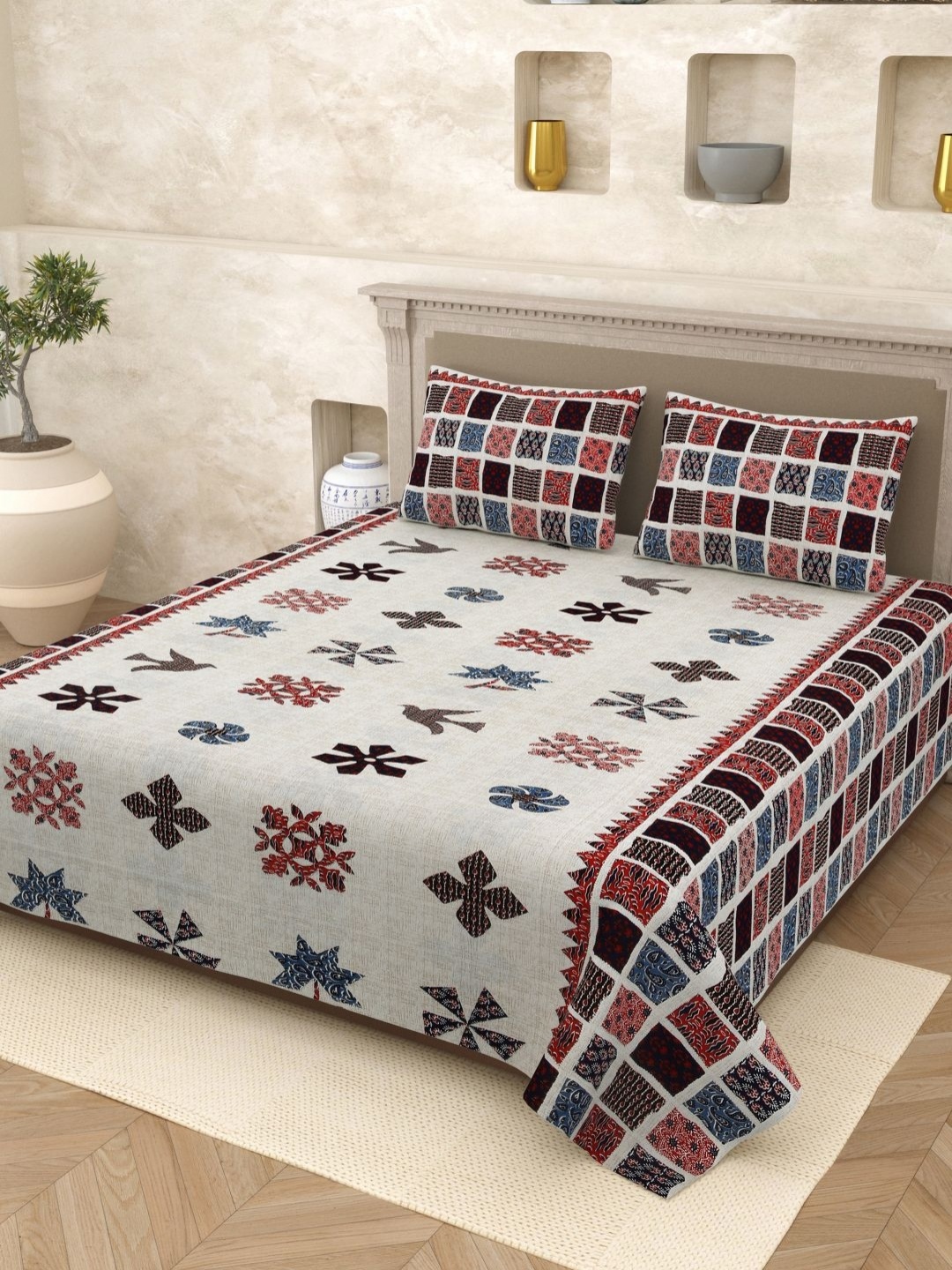 

Myntra Elegant Homes Grey Printed Cotton 210TC King Bedsheet Set 2.65m x 2.20m