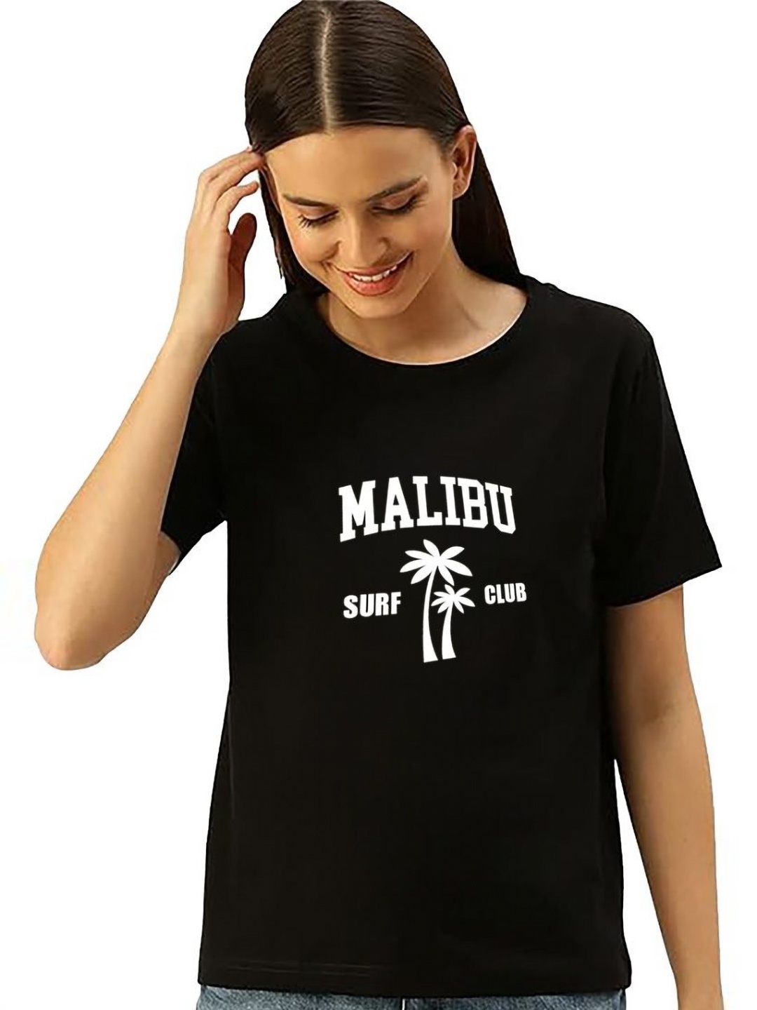 

My Swag Women Typography Printed Round Neck Cotton Oversized T-shirt, Black