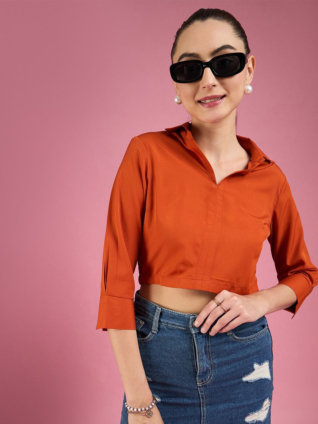 

DressBerry Solid Crepe Crop Top, Orange