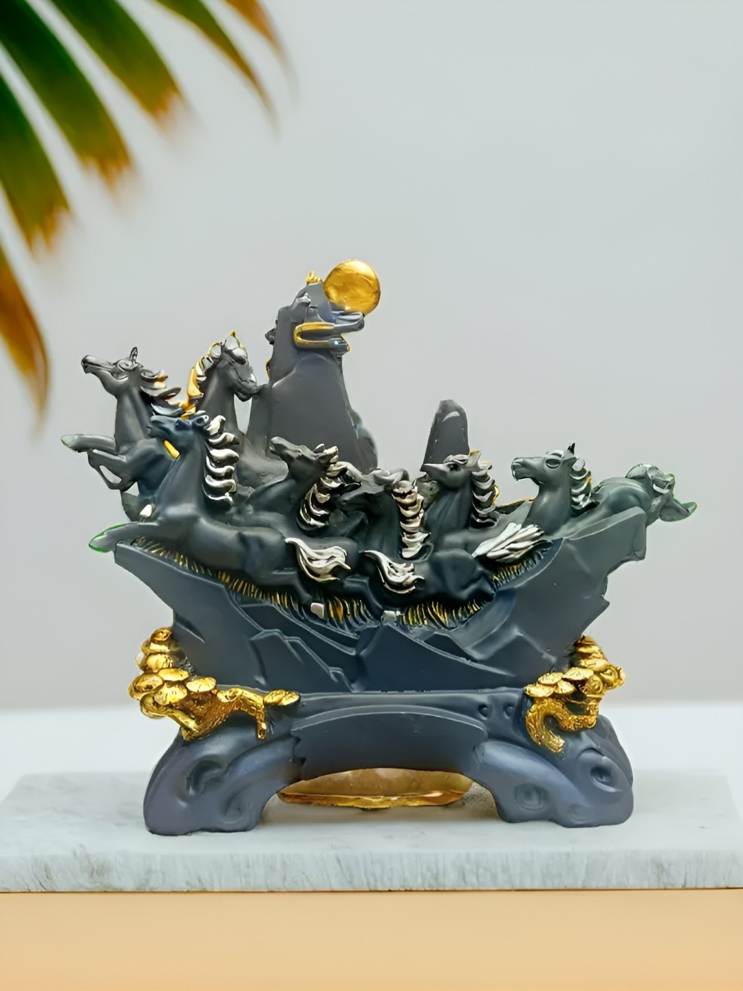 

Vrinban International Grey And Gold-Toned Seven Horses Figurine Showpiece