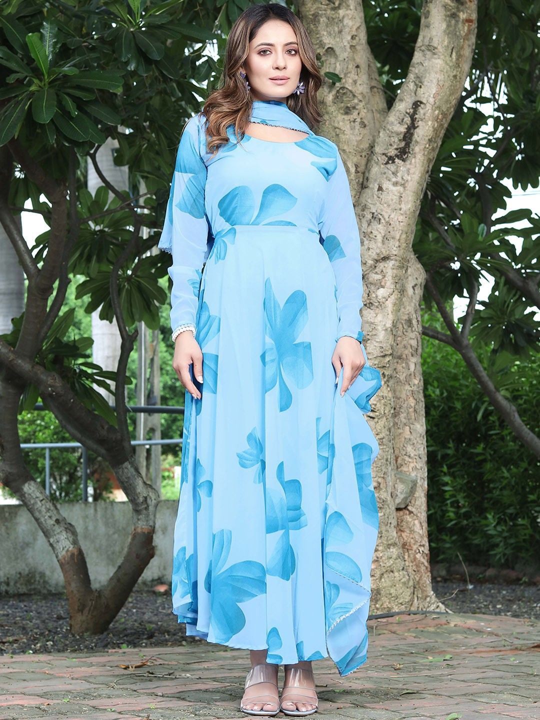 

Femvy Floral Printed Ethnic Maxi Dress, Blue