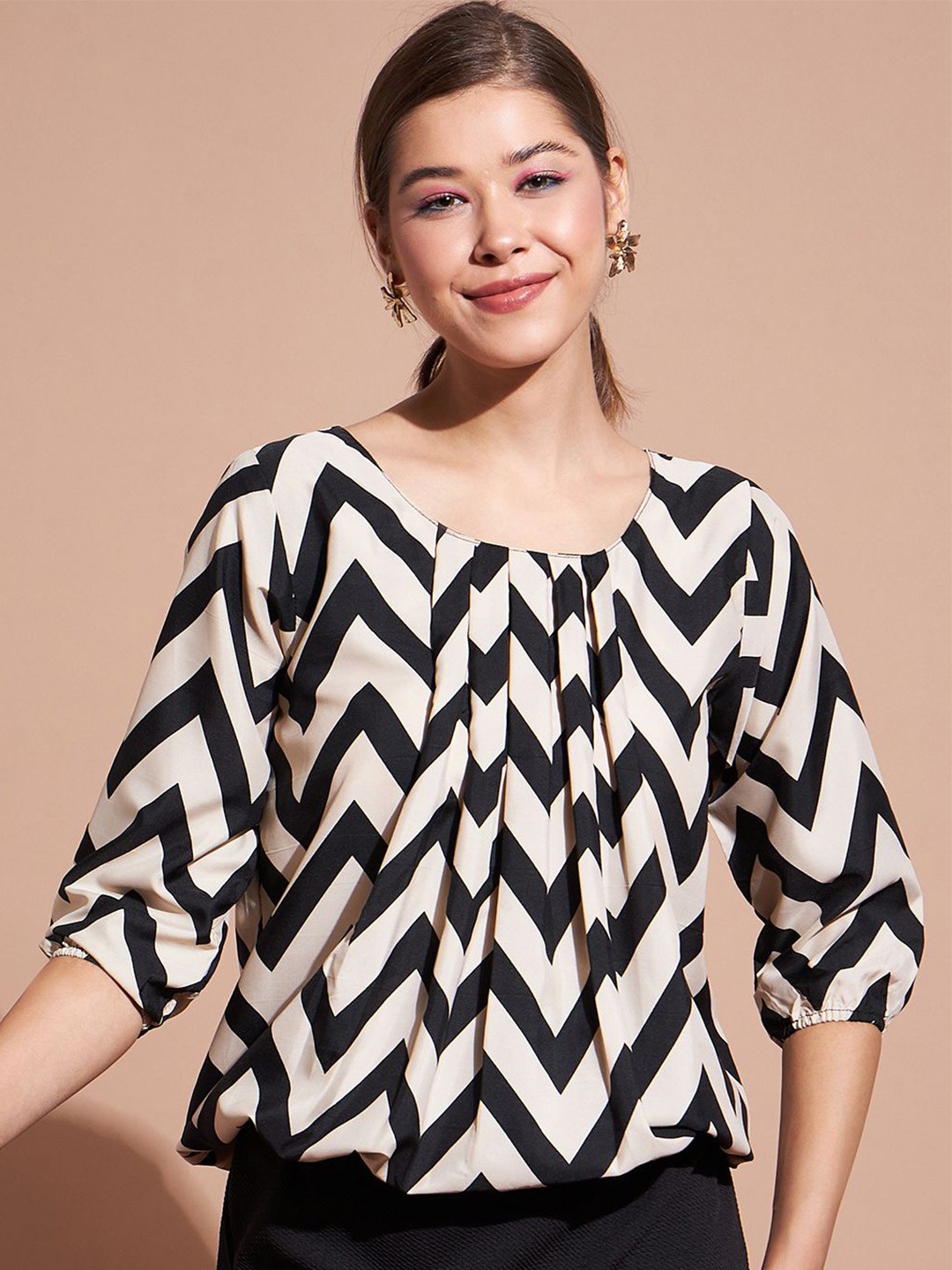 

DressBerry Striped Puff Sleeve Top, Black
