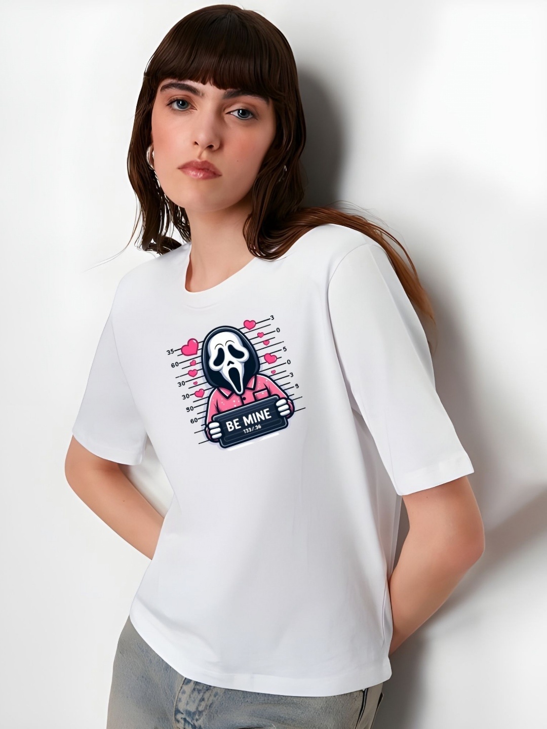 

DressBerry Women Graphic Printed Round Neck Cotton Boxy T-shirt, White