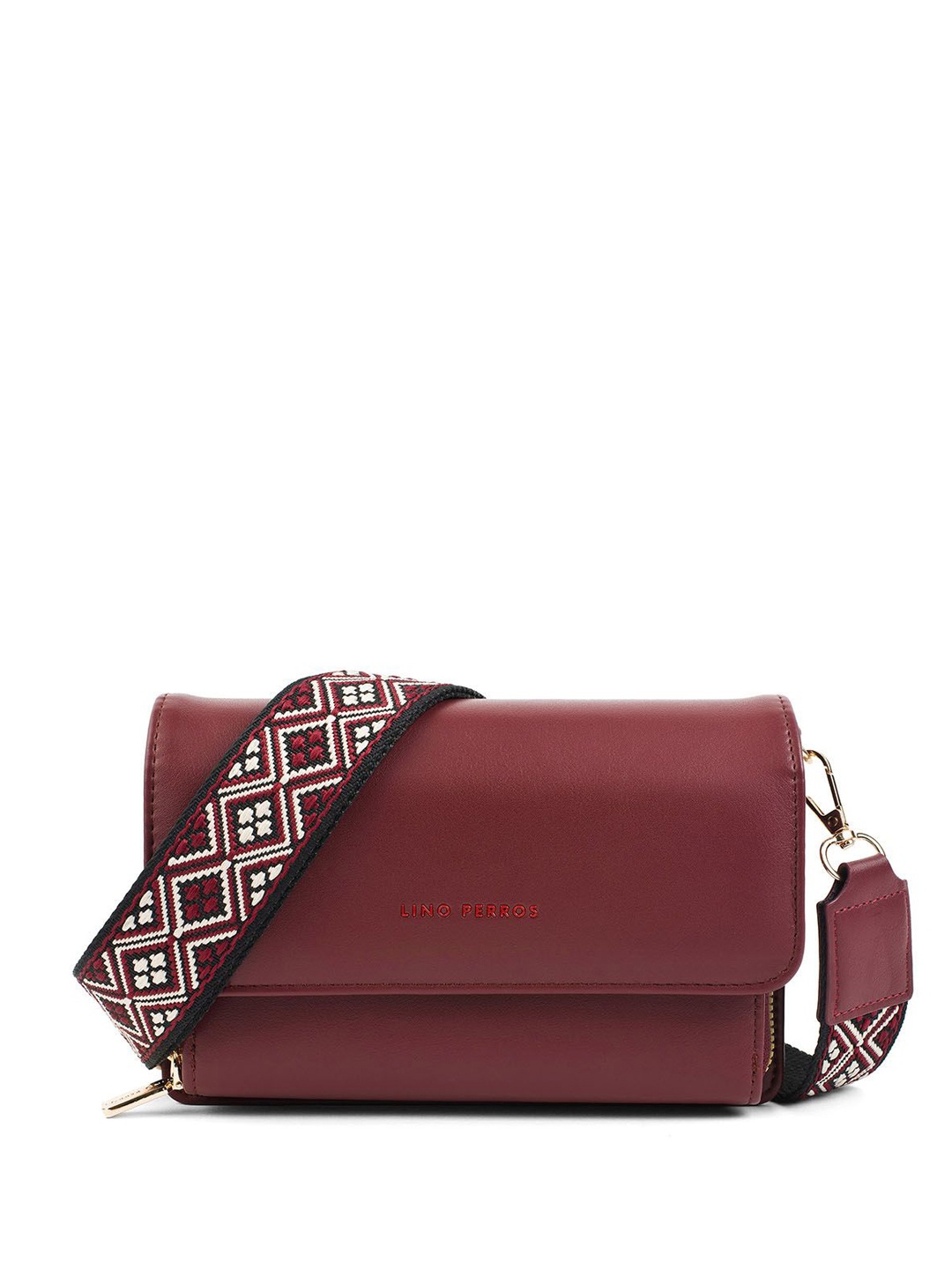 

Lino Perros PU Structured Sling Bag with Cut Work, Maroon