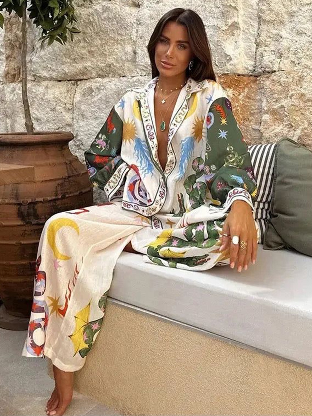 

Alamode By Akanksha Misco Summer Holiday Abstract Co-Ords Set, White