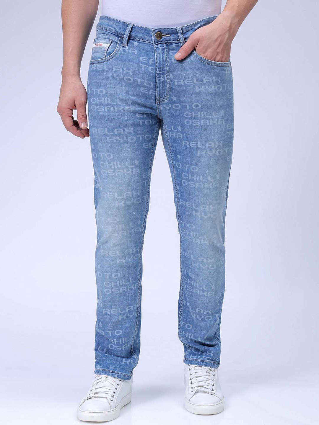 

The Indian Garage Co Men Printed Slim Straight Fit Stretchable Jeans, Blue