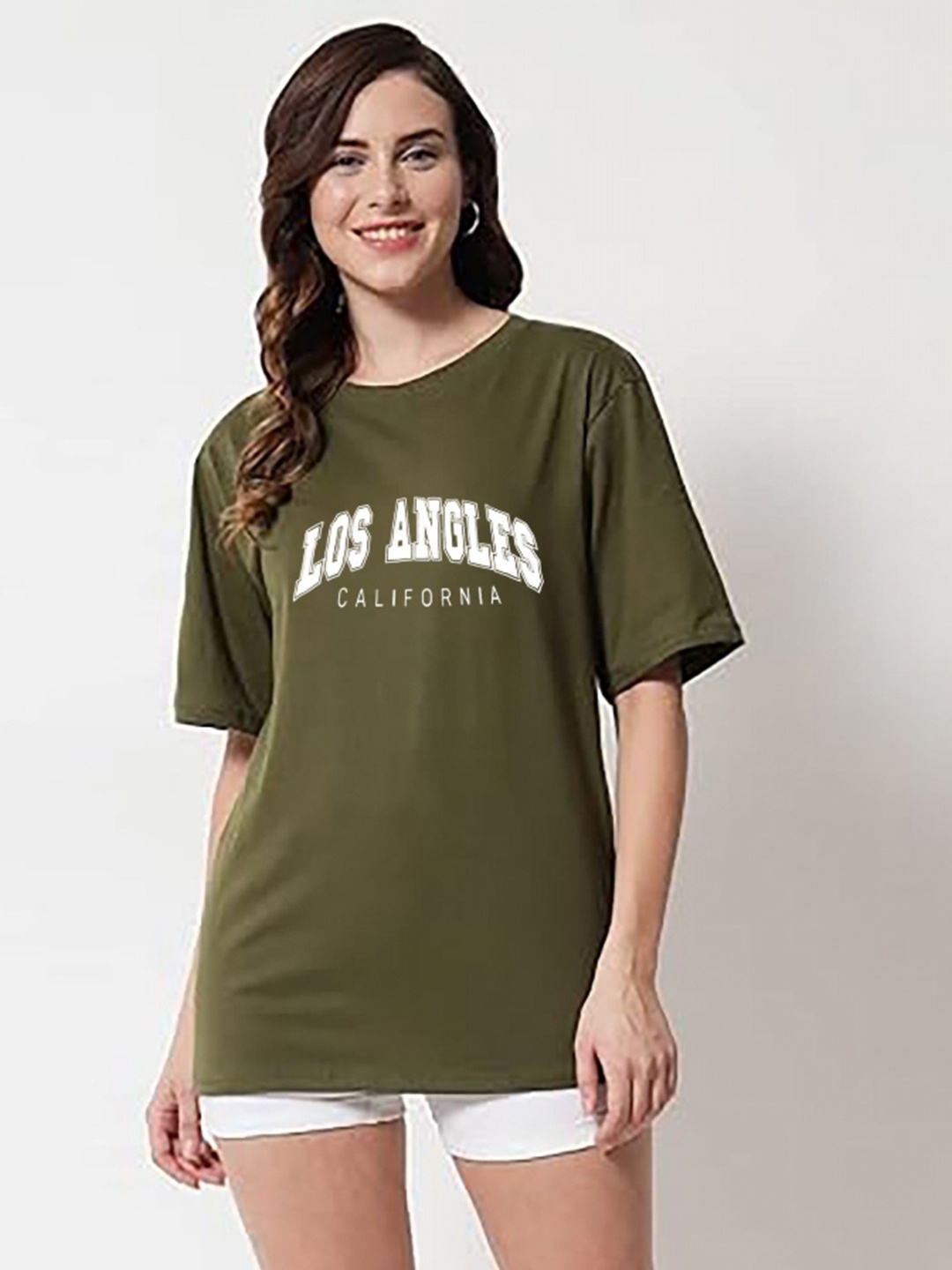 

My Swag Women Typography Printed Round Neck Cotton Oversized T-shirt, Olive